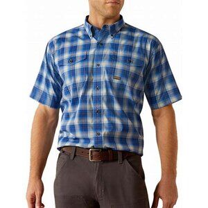 NWT Ariat M's Rebar MadeTough VentTEK Work Shirt- Strong Blue Plaid